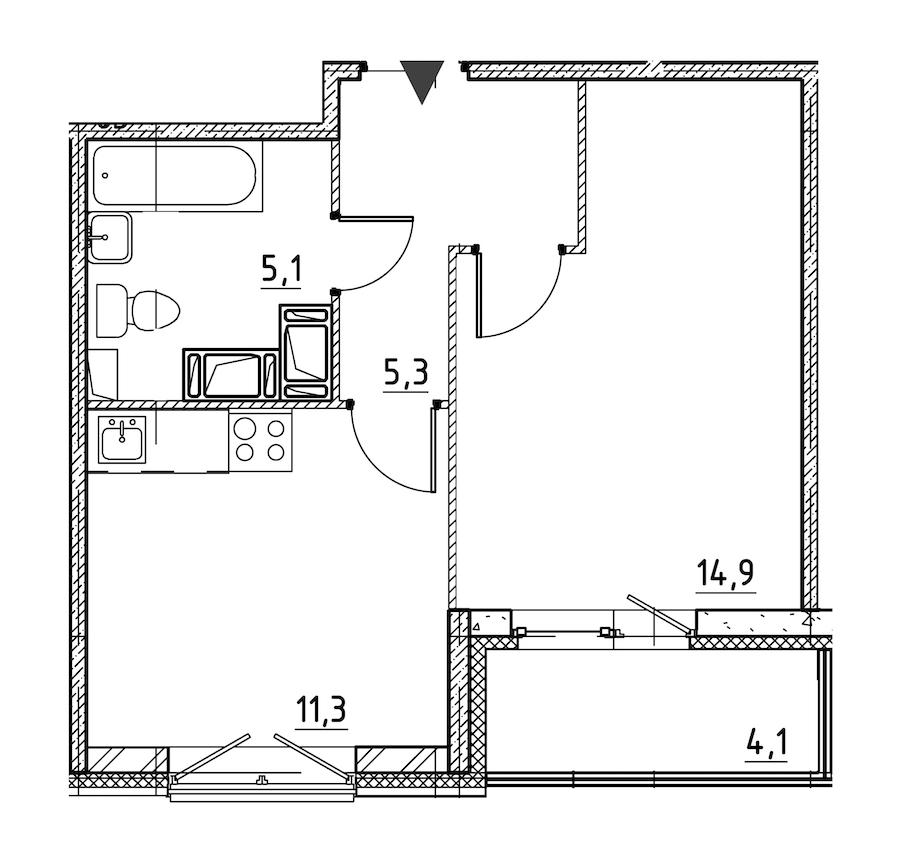 1-комнатная квартира 38.9 м², 9/12 эт., ЖК «Квартал Che»